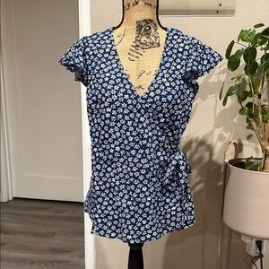 Old Navy Navy Blue Floral Wrap Top